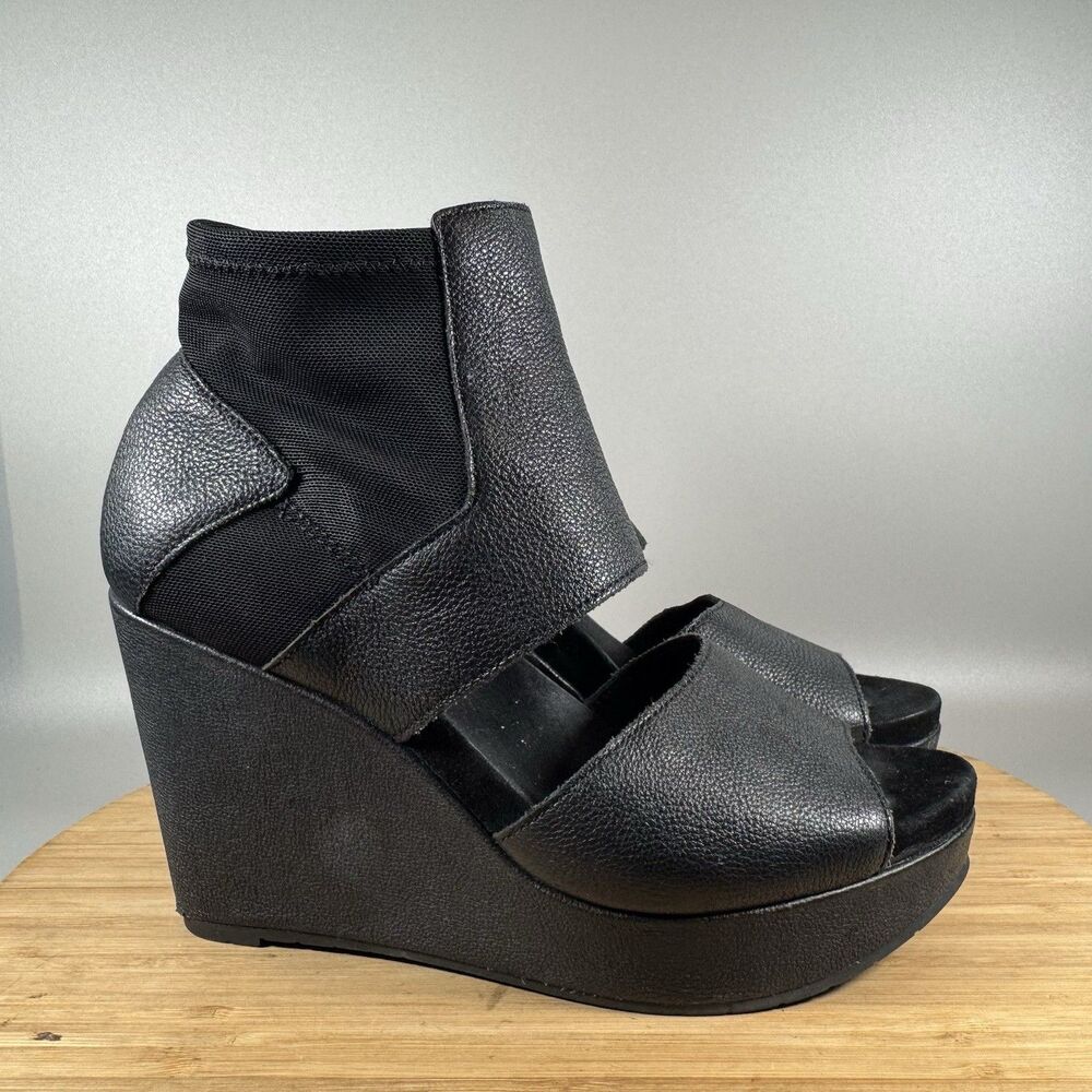 EILEEN FISHER Dote Wedge Sandals‎ Shoes Heels Black Womens 6